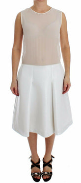 Koonhor White Pleated Bottom Tank Sheath Transparent Dress -   -  Koonhor.